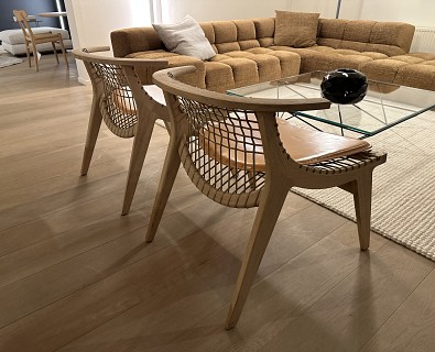 Knoll-2 lounge stoelen met geweven rug, model Klismos - 50%  !!!